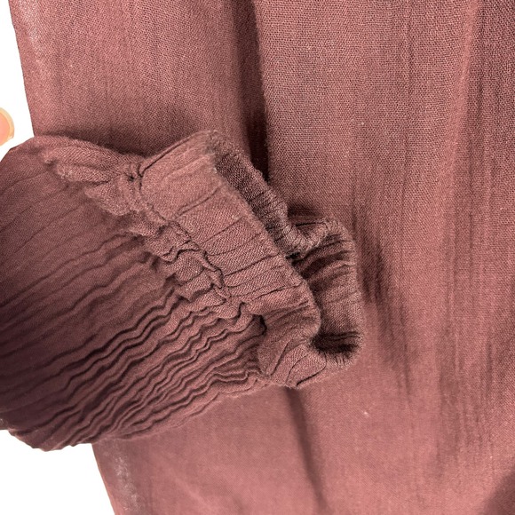 Raquel Allegra Brown Long Sleeves Cotton Gauze Top 2 Medium - Picture 6 of 6